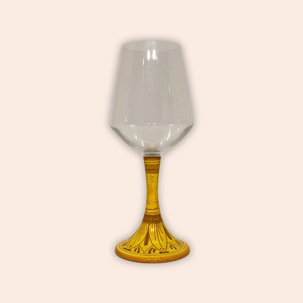 ELEGANT LEAD-FREE CRYSTAL GLASS WITH CERAMIC STEM. DESIGN: GEOMETRIC, YELLOW AND BROWN cm.23h